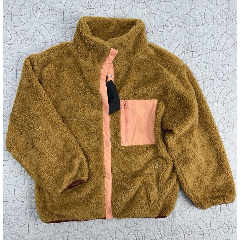 NWT Backcountry Mixed Fabric Deep Pile Teddy Bear Fleece Snap Jacket Women's Med